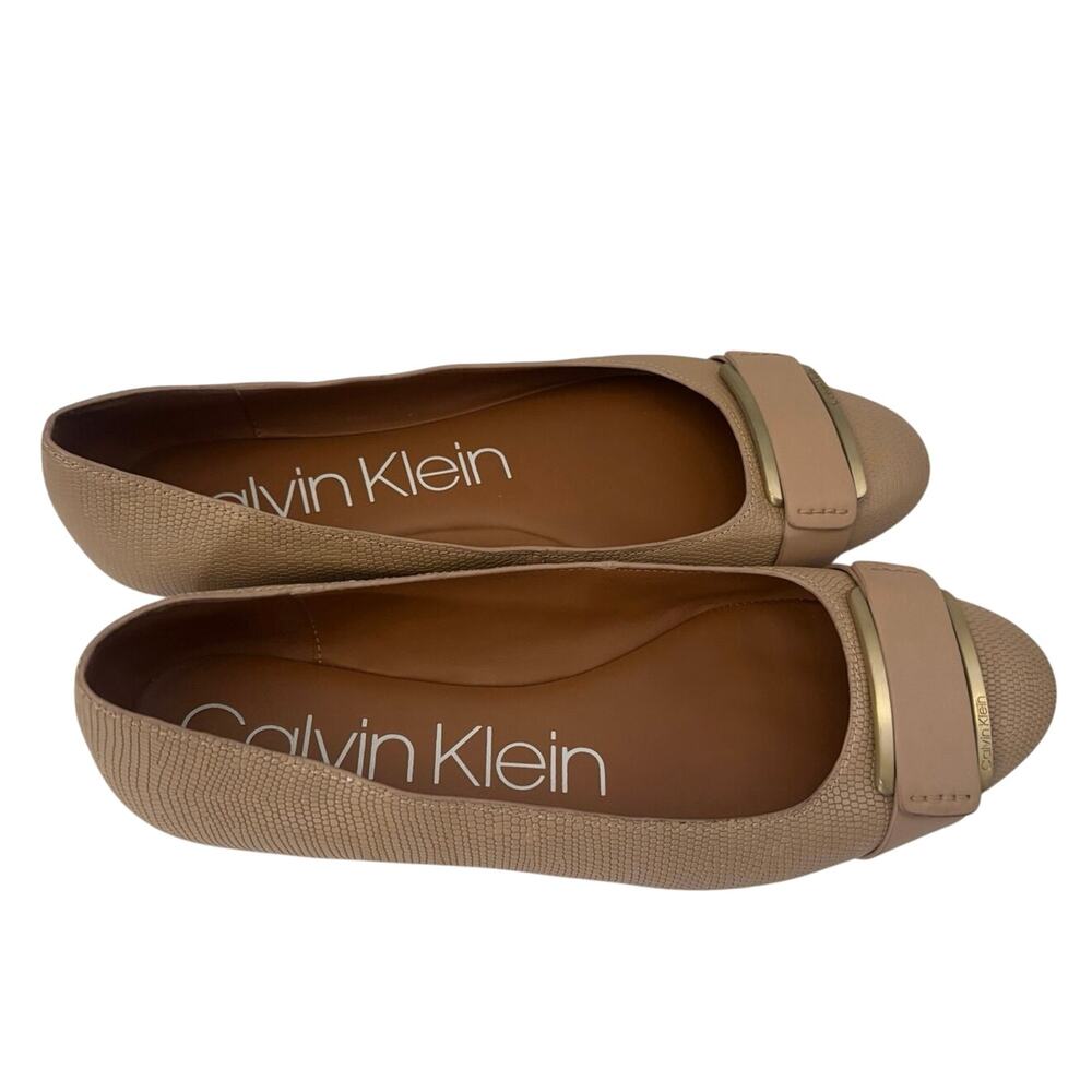 Calvin Klein Oneta Ballet Flats Womens Size 10 Pink Textured Gold Hardware